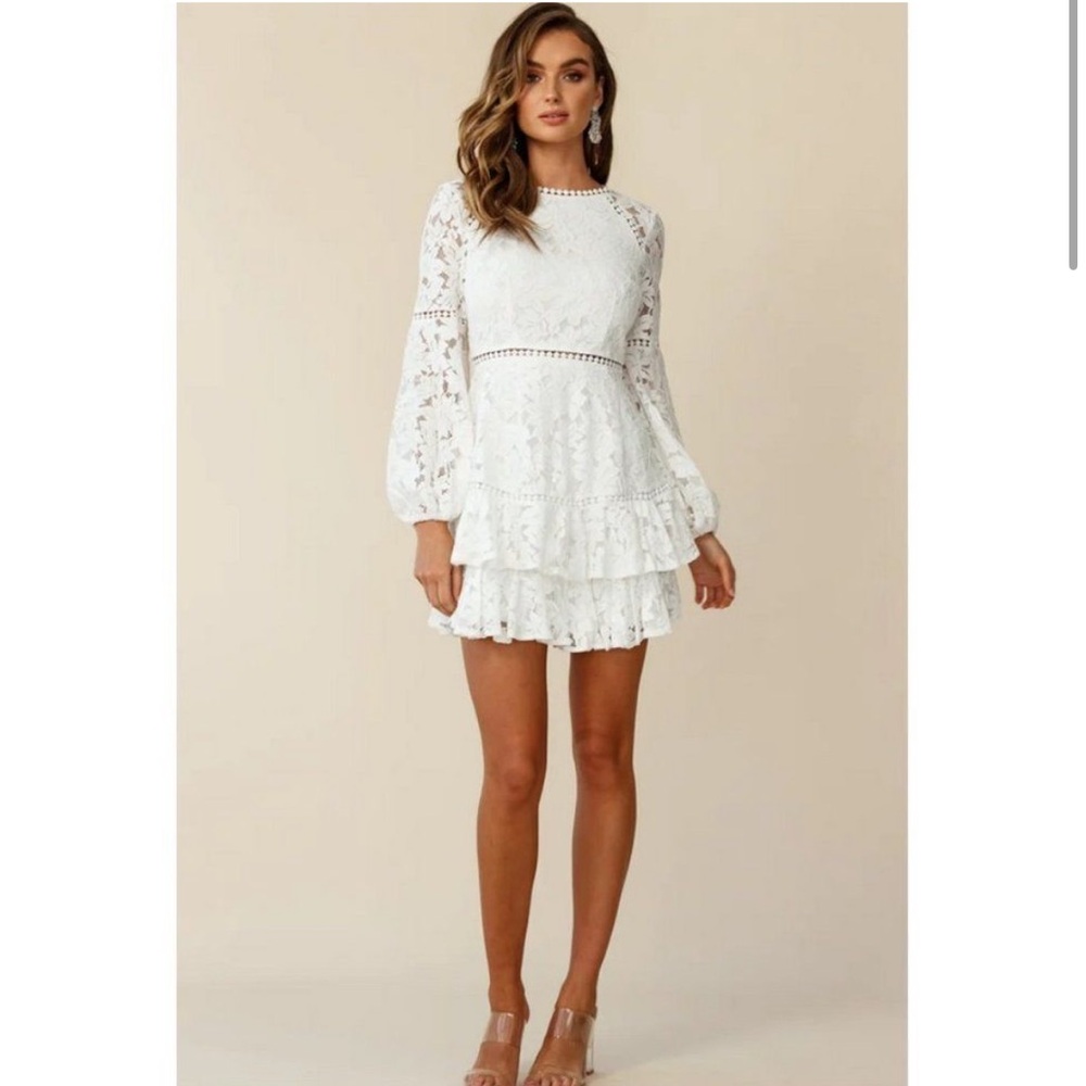 Selfie Lesley “henrietta” laced overlay long sleeve dress